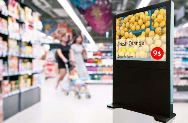 Digitales Werbedisplay im Supermarkt